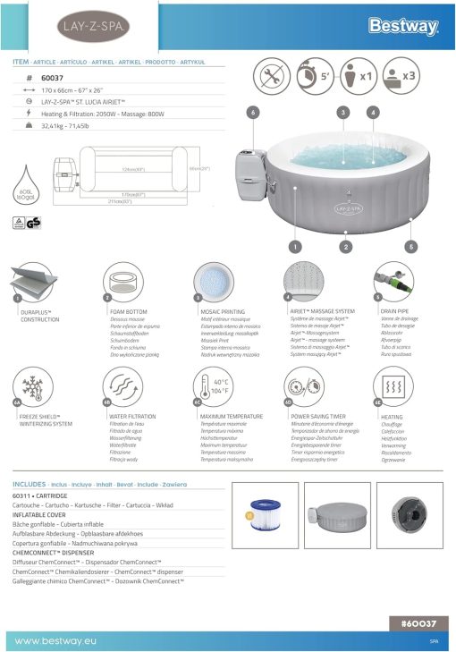 Lay-Z-Spa? 67"x26"/1.70m x 66cm St.Lucia AirJet - Image 12