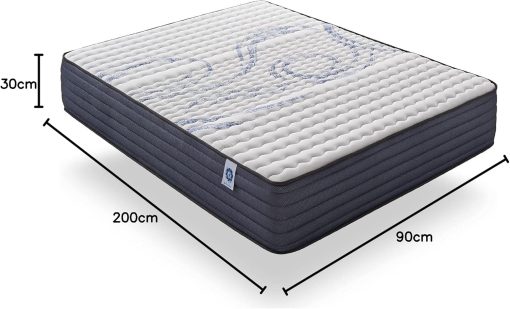 NATURALEX - Matelas PerfectSleep 180x200 - épais 30 cm - Soutien Mousse à mémoire de Forme - Accueil Blue Latex - Confort Ferme - Respirant - 7 Zones - Réversible - Haute Densité - Fabriqué en Europe - Image 88