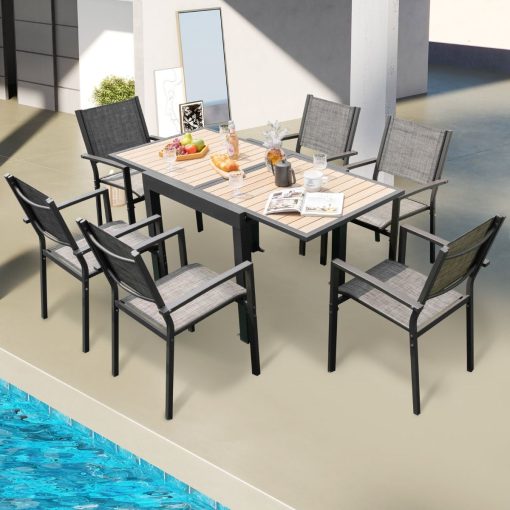 Table de Jardin Extensible en Aluminium Ajustable de 80 à 160 CM Table à Manger Extérieure Rectangulaire pour 4-6 Personnes Naturel - Image 2