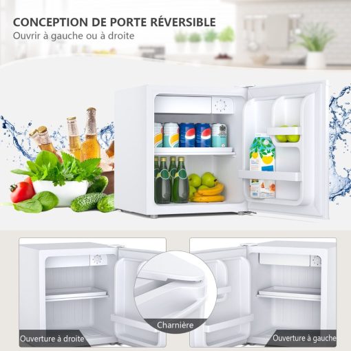Mini Réfrigérateur 48L, 2 niveaux et porte-bouteille, bac à légumes, Silencieux 230V, 46 x 44 x 49 cm, Blanc - Image 9