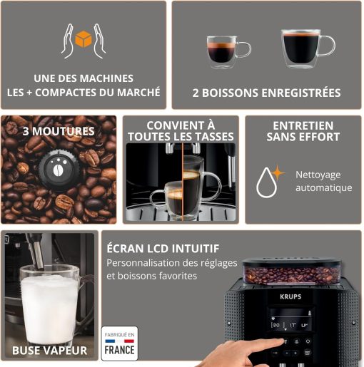 Krups Coffee Bean Machine, Espresso Machine, 2 Cups Simultaneously, LCD Screen, Automatic Cleaning, Steam Nozzle for Cappuccino, Espresso Maker, Essential Black Screen, YY8135FD - Image 22