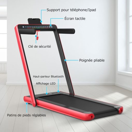 Tapis de Course Pliable 0,75HP Double Affichage LED APP et Télécommande Vitesse Motorisé 12 km/h Surface 40x100cm Rouge - Image 5
