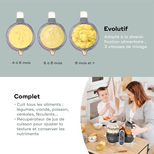 Babymoov Nutribaby(+), Robot Cuiseur Bébé Multifonctions 6 en 1, Cuiseur Vapeur Mixeur, Grande Capacité 2,2L, Petits Pots Bébé Faits Maison, Idéal Diversification Alimentaire, Gris - Image 13