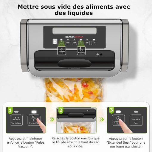 Bonsenkitchen Powerful and Quiet Food Vacuum Sealer with Globefish Technology for Continuous Work, Locked Handle Design, Integrated Cutter, 2 Rolls of Bags Included - Image 7