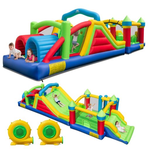 Chateau Gonflable pour 4 Enfants avec 2 Toboggans Tunnels Zone de Rebond Escalade Obstacles Maison de Jeu avec Souffleur de 680 W - Image 2