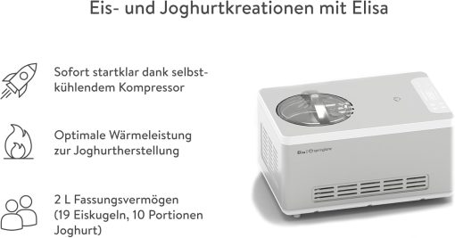 SPRINGLANE Sorbetière et yaourtière Elisa 2,0 L avec compresseur auto-refroidissant 180 W (Argent, avec accessoires) - Image 2