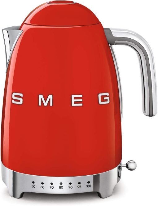 Smeg, Bouilloire à Température Variable KLF04RDEU 1,7 L, Plusieurs Température, Filtre Anticalcaire Lavable, Arrêt Automatique de Sécurité, Indicateur de Niveau d'Eau, Range Cable, 2400W, Rouge