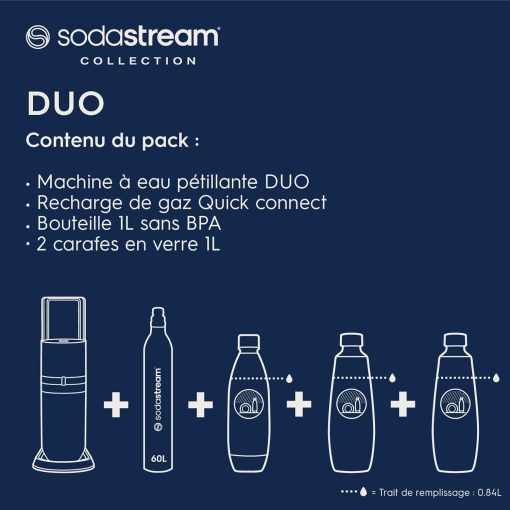 SodaStream Duo Sparkling Water Machine for Glass Jug | Pack of 2 Glass Jugs 1L + 1 Bottle 1L Dishwasher Safe + 1 60L Gas Refill Clip On | Black [Amazon Exclusive] - Image 3