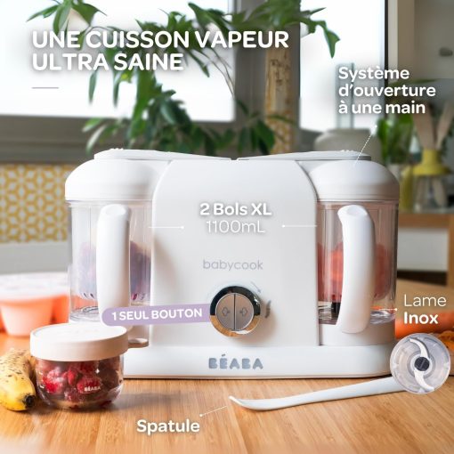 BéABA, Babycook Duo 4-in-1 Baby Food Processor Mixer, Fast Steaming 15 Minutes, Food Diversification, Small Baby Home Pots, XXL Capacity 2200 ml, Black - Image 8