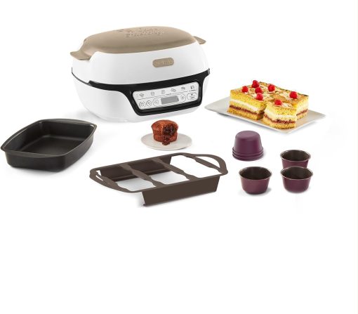 Tefal Smart Cake Machine, 5 Automatic Programs, Ideal Temperature and Time Adjustment, Non-Stick Aluminum Pan, 6 Creabake Muffin Tins, Cake Factory KD804910