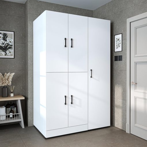 ROOMART Dora - Armoire de machine à laver - Pour sèche-linge et machine à laver - En 4 couleurs - Avec portes et panneau coulissant - Blanc - Chêne blanc - Chêne anthracite - Chêne blanc (chêne blanc) - Image 22