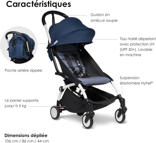Poussette BABYZEN YOYO2 6+ (Cadre noir + pack couleur Aqua) - Comprend un harnais, un dossier, des arceaux de capote, une bandoulière, un coussin d’assise, et une capote assortie - Image 31