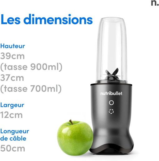 Nutribullet Pro 1200, Blender électrique, Broyeur, Smoothie Blender, Blender multifonctions, puissance 1200w, verres 700ml et 900ml, noir, NB120MB - Image 7