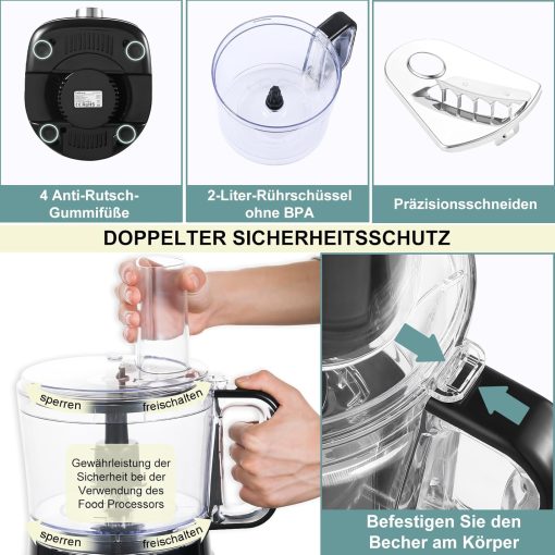 TopStrong Multifunctional Food Processor, 1100 W Multifunctional Food Processor, 11 in 1 Food Processor Included Chopper, Kneader Hook, Blender, Citrus Press and Coffee Grinder, 3.2L Bowl and 1.5L - Image 14