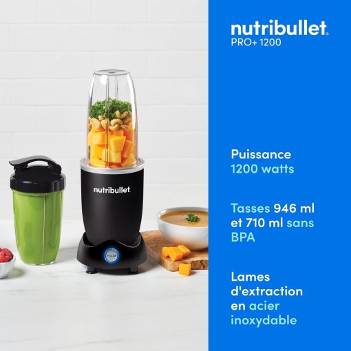 Nutribullet Pro 1200, Blender électrique, Broyeur, Smoothie Blender, Blender multifonctions, puissance 1200w, verres 700ml et 900ml, noir, NB120MB - Image 10