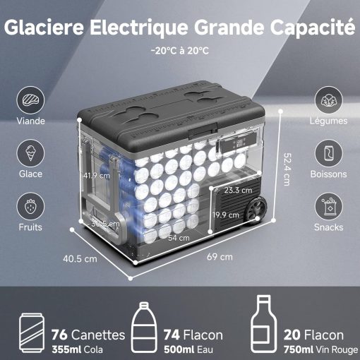 AAOBOSI 45L Glacière à Compresseur, Glaciere électrique -20℃ à 20℃, Frigo Camion APP&Bouton Contr?le, 12/24V DC et 100-240V AC Glaciere Camping Pour Voiture, Camion, Bateau et Prise De Courant - Image 35