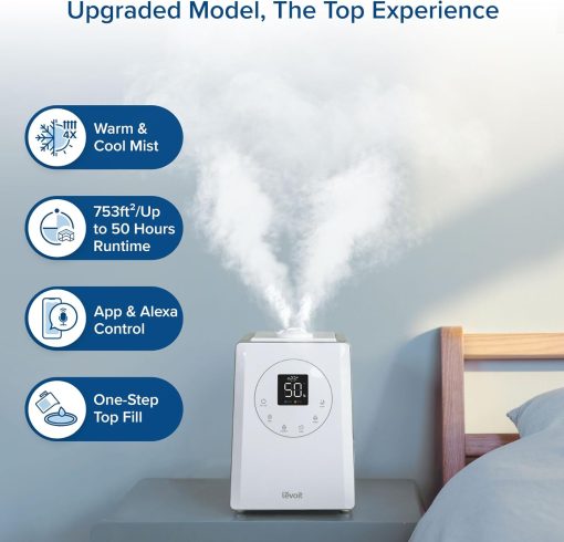 LEVOIT OasisMist 1000S (10L) Smart Humidifier for Home Large Room Bedroom, Last 100 Hours Suitable for Indoor Plant, Cover up to 600ft2, Easy Top Fill, Remoter & Voice Control, Auto Mode, Quiet, White - Image 14