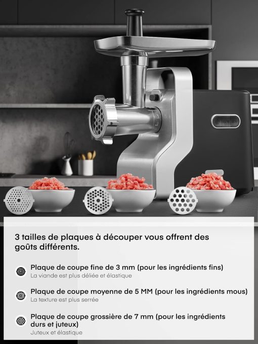 HOUSNAT 5 in 1 Multifunctional Electric Meat Mincer Professional with 3 Stainless Steel Grinding Plates, 2300WMax Locking Power, for Sausage, Kubbe, Vegetable - Image 3