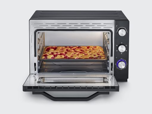 SEVERIN Mini-Four à chaleur tournante 42 L avec pierre à pizza et tournebroche, Four posable 1 800 W design élégant, électrique avec minuteur 120 min, Noir/Inox, TO 2058 - Image 8