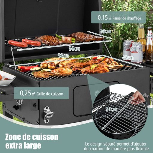 Barbecue à Charbon de Bois Portable avec 2 Tables d'Appoint Noir - Image 6