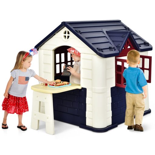 Maison Chef House -Thème Burger Bar - Table de Pique Nique Cabane de Jardin Anti-UV en Plastique 164x124x132 cm Bleu/Rose/Jaune - Image 6