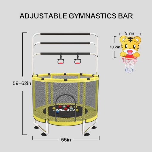 Trampoline pour Enfants, Trampoline réglable pour bébé avec Panier de Basket-Ball, Trampoline intérieur et extérieur de 200 kg avec enclos - Image 16