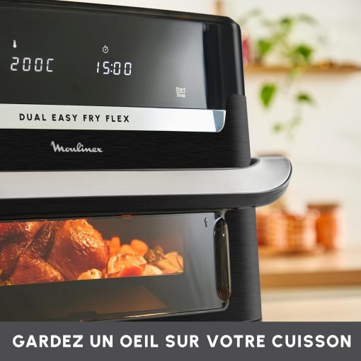 Moulinex air fryer two compartments, large capacity 8.3L, 8 people, 7 automatic programs, oil-free fryer, digital touch screen, Dual essential stainless steel, EZ901820, Black - Image 25