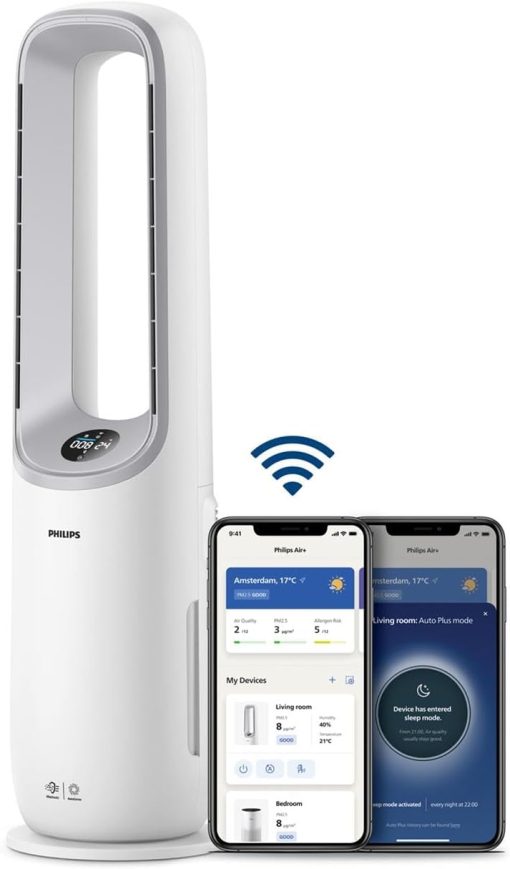 Philips Air Performer 3-en-1 : Purificateur, Chauffage & Ventilateur Rafra?chisseur – Nettoie 70m2, élimine 99,97% des Allergènes et Polluants. Filtre HEPA, Capteurs Intelligents, App (AMF870/15) - Image 3