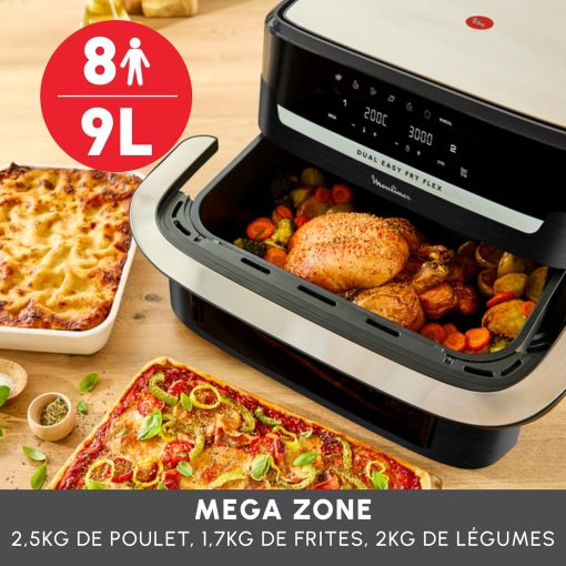 Moulinex air fryer two compartments, large capacity 8.3L, 8 people, 7 automatic programs, oil-free fryer, digital touch screen, Dual essential stainless steel, EZ901820, Black - Image 22