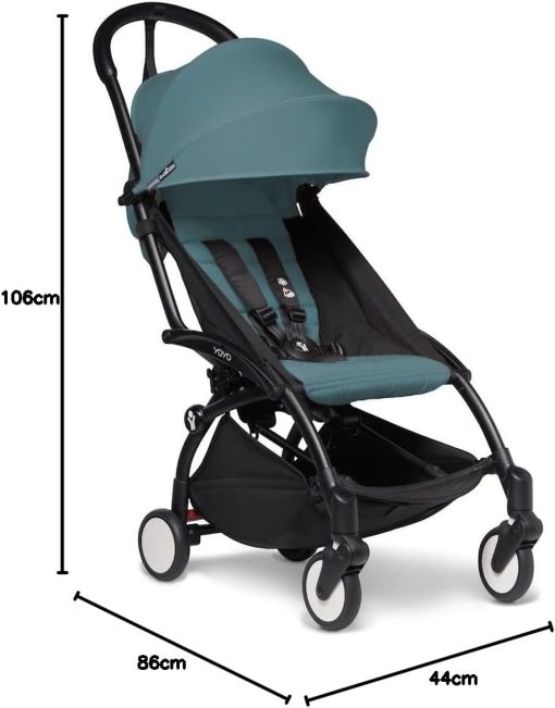Poussette BABYZEN YOYO2 6+ (Cadre noir + pack couleur Aqua) - Comprend un harnais, un dossier, des arceaux de capote, une bandoulière, un coussin d’assise, et une capote assortie - Image 25