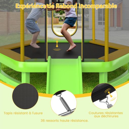 Trampoline Extérieur ? 223cm avec Toboggan&Echelle avec Filet de Sécurité 2 Portes en U Charge 270kg pour 2-3 Enfants de 3 Ans+ Bleu/Vert - Image 16