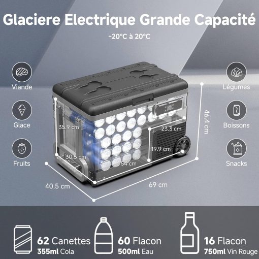 AAOBOSI 45L Glacière à Compresseur, Glaciere électrique -20℃ à 20℃, Frigo Camion APP&Bouton Contr?le, 12/24V DC et 100-240V AC Glaciere Camping Pour Voiture, Camion, Bateau et Prise De Courant - Image 6