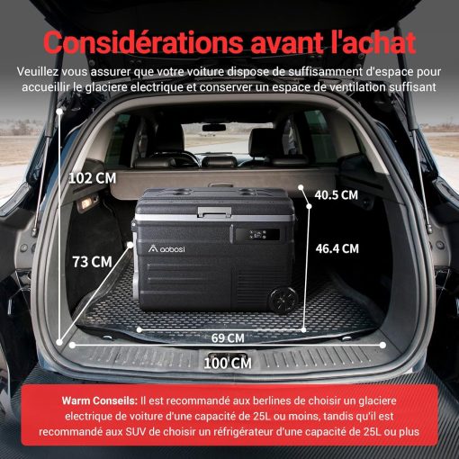 AAOBOSI 45L Glacière à Compresseur, Glaciere électrique -20℃ à 20℃, Frigo Camion APP&Bouton Contr?le, 12/24V DC et 100-240V AC Glaciere Camping Pour Voiture, Camion, Bateau et Prise De Courant - Image 3