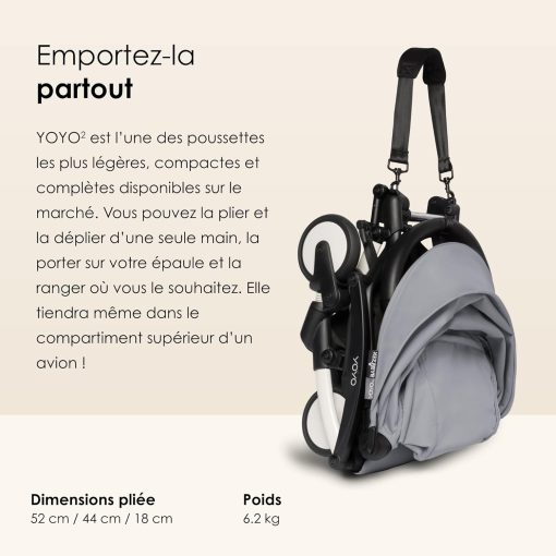 Poussette BABYZEN YOYO2 6+ (Cadre noir + pack couleur Aqua) - Comprend un harnais, un dossier, des arceaux de capote, une bandoulière, un coussin d’assise, et une capote assortie - Image 33