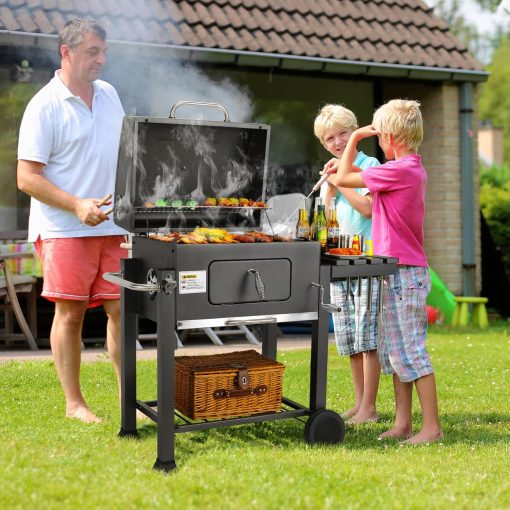 Barbecue Charbon de Bois XL, Chariot à Barbecue, Grill XL à Charbon avec Couvercle, Roues et Thermomètre, Réglable en Hauteur, Grand Barbecue au Charbon de Bois, pour Camping et Jardin, Noir - Image 34