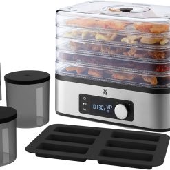 WMF KITCHENminis Dehydrator, 400 W, Stainless Steel, 5 Trays BPA Free, Programmable Dried Fruits, Vegetables, Dehydrated Mushrooms, Cereal Bars, Cromargan 0415250011