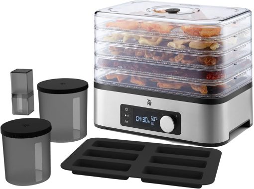WMF KITCHENminis Dehydrator, 400 W, Stainless Steel, 5 Trays BPA Free, Programmable Dried Fruits, Vegetables, Dehydrated Mushrooms, Cereal Bars, Cromargan 0415250011