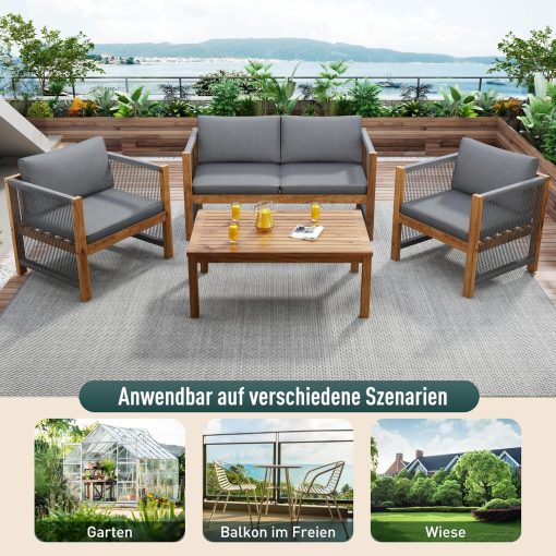 Zepneiy Salon de Jardin, Salon de Jardin 4 Personnes, avec canapé, Table Basse et Coussins, Housse en Tissu déhoussable et Lavable, Noir (Coussins d'assise Inclus) - Image 6