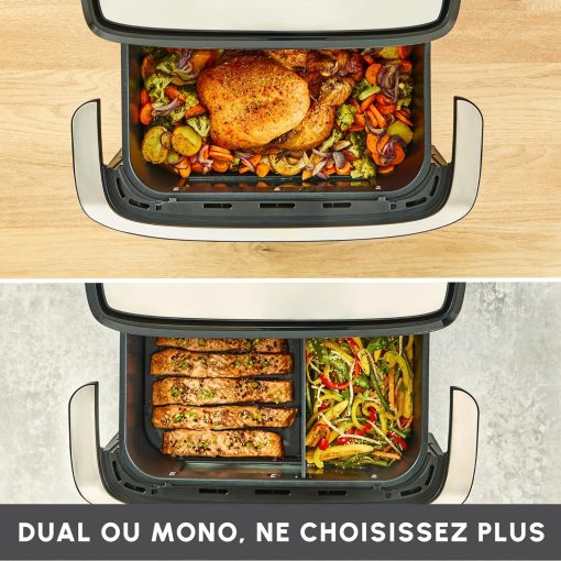 Moulinex air fryer two compartments, large capacity 8.3L, 8 people, 7 automatic programs, oil-free fryer, digital touch screen, Dual essential stainless steel, EZ901820, Black - Image 21