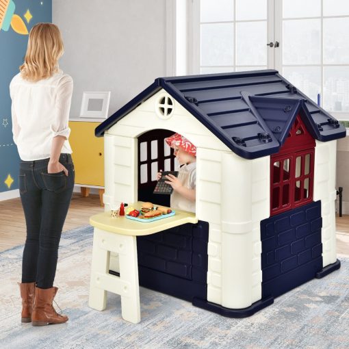 Maison Chef House -Thème Burger Bar - Table de Pique Nique Cabane de Jardin Anti-UV en Plastique 164x124x132 cm Bleu/Rose/Jaune - Image 2