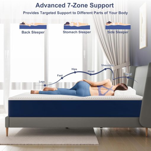 Matoresu Double Mattress 160 x 190 cm Memory Foam Height 25 cm Medium Rigid H3 Ergonomic 7 Zone Cold Foam Comfortable Breathable Fabric Cover - Image 5
