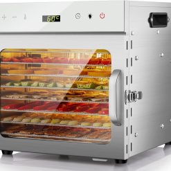 Kwasyo Food Dehydrator Stainless Steel 8 Trays Temperature Regulator 30-90°C 24H Timer Function BPA Free Dehydrator for Fruit, Meat, Vegetables