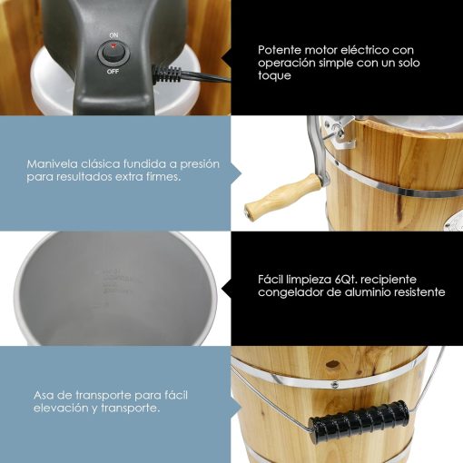 Elite Gourmet EIM916 Sorbetière électrique vintage en bois des Appalaches, 5,7 L, avec manivelle moulée sous pression, préparation de crème glacée avec sel gemme en quelques minutes, pin - Image 4