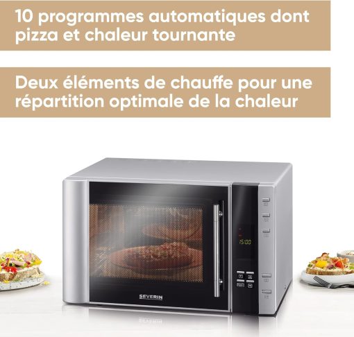 SEVERIN Four à micro-ondes 30 L, 2 500 W, avec fonction gril et chaleur tournante, avec 5 niveaux de puissance, 10 programmes automatiques, Inox/Noir, MW 7775 - Image 4
