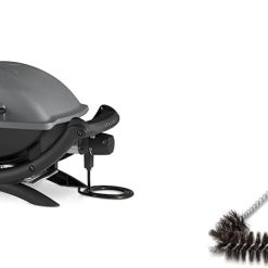 Weber Q1400 Barbecue électrique, surface de cuisson 43 x 32 cm, nomade, grille en fonte émaillée divisée en 2 parties, couvercle et cuve en fonte d'aluminium - Gris foncé (52020053)