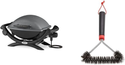 Weber Q1400 Barbecue électrique, surface de cuisson 43 x 32 cm, nomade, grille en fonte émaillée divisée en 2 parties, couvercle et cuve en fonte d'aluminium - Gris foncé (52020053)