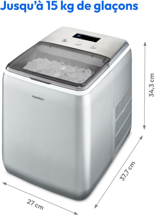 MEDION Ice maker (ice cube size small & large, 2.6 litre water tank, short production time approx. 10 minutes, crystal clear ice cubes, self-cleaning, control window, screen, - Image 7