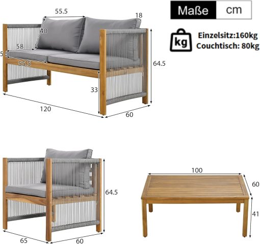 Zepneiy Salon de Jardin, Salon de Jardin 4 Personnes, avec canapé, Table Basse et Coussins, Housse en Tissu déhoussable et Lavable, Noir (Coussins d'assise Inclus) - Image 5