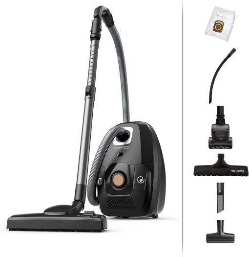 Rowenta Green Force Max Silence Vacuum Cleaner with Bag, 900 W Max, High Filtration, Quiet, Eco-Responsible, Made in France, Black/Aluminium RO6136EA