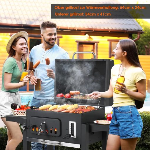 Barbecue Charbon de Bois XL, Chariot à Barbecue, Grill XL à Charbon avec Couvercle, Roues et Thermomètre, Réglable en Hauteur, Grand Barbecue au Charbon de Bois, pour Camping et Jardin, Noir - Image 41